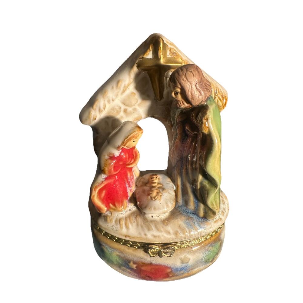 Mini Nativity Hinged Trinket Box Porcelain Creche Christmas Collectible